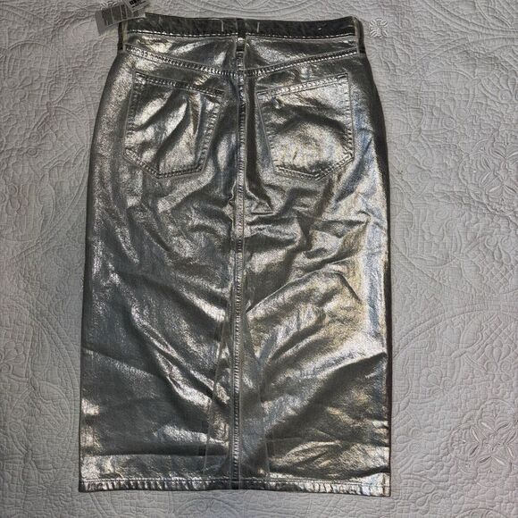Abercrombie‎ & Fitch Metallic Silver Denim Midi Skirt Sz 10 Streetwear Urban - Picture 8 of 11